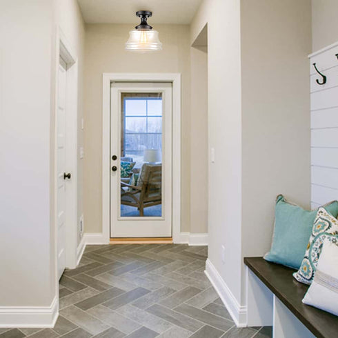 Black Glass Industrial Semi Flush Mount Ceiling Light for Hallway